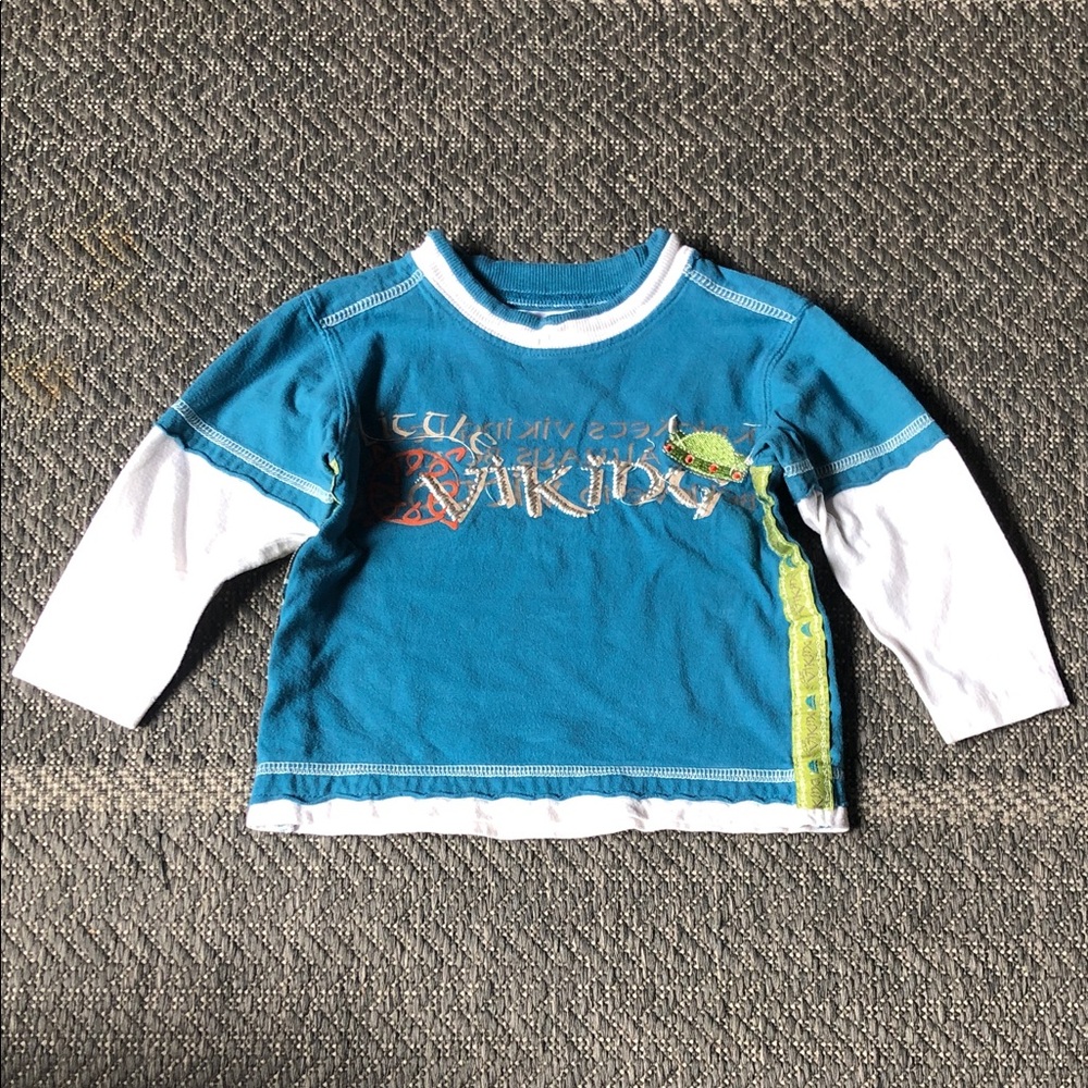 Turquoise Layered-Look Long Sleeve Tee with Green Accent